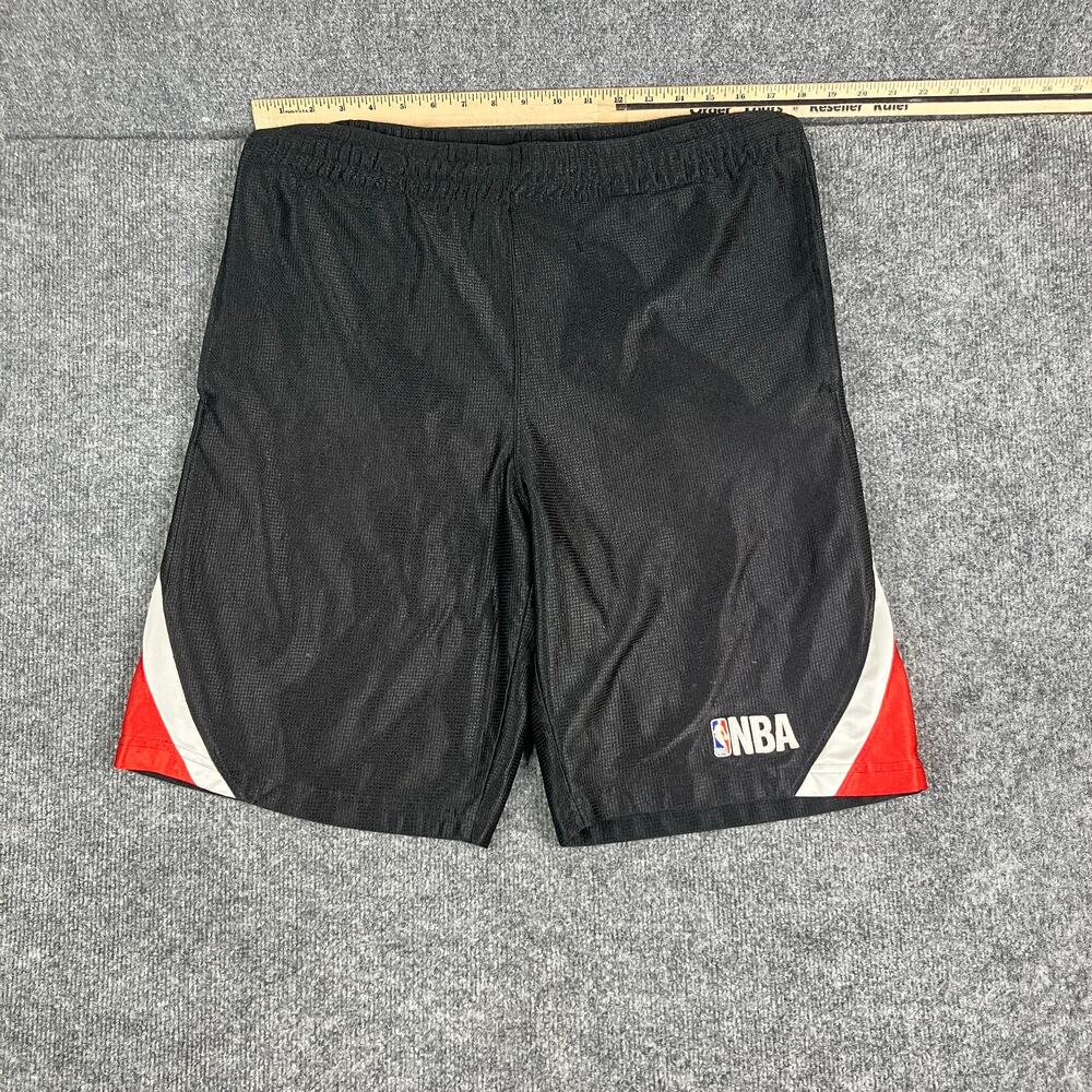 NBA Basketball Shorts Mens Size M Black Red‎ White Mesh Athletic Gym Logo